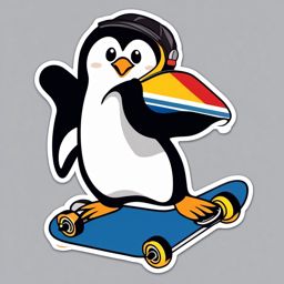 Penguin Skateboarder Sticker - A cool penguin showing off skateboard tricks at the skatepark. ,vector color sticker art,minimal