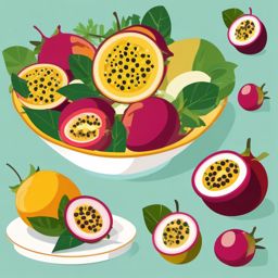 Passion Fruit and Fruit Salad Bowl Clipart - Passion fruit and a fruit salad bowl.  color vector clipart, minimal style