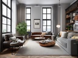 Urban Chic apartment features practical furnishings, a mix of modern and vintage decor, and open spaces that embrace city living.  