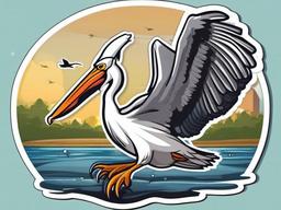 Pelican cartoon - bird with a big, fish-catching beak  cartoon sticker style