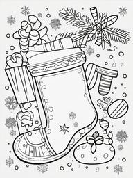 Christmas Stocking Coloring Pages - Stuffed with Gifts and Treats  minimal black outline printable sheet, coloring page