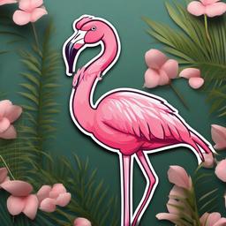 Flamingo cartoon - pink wading bird with long legs  cartoon sticker style