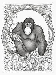 Orangutan Coloring Pages - Red Haired Swinging Ape  black outline printable coloring page