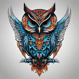 Skeleton Owl Tattoo - Blend mystique with an edgy touch in a skeleton owl-themed tattoo.  simple color tattoo,vector style,white background