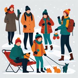 Winter Family Time clipart - Family activities in the winter, ,vector color clipart,minimal