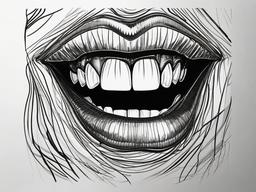 drawing of a mouth with teeth  minimal rough sketch scribbles,doodles,black and white