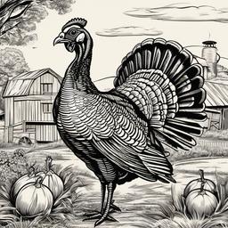 Turkey clipart - turkey in a farmyard setting  