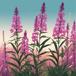 Tundra Dwarf Fireweed Clip Art - Dwarf fireweed in the tundra,  color vector clipart, minimal style