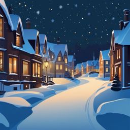 Winter Night Scenery clipart - Scenic night view of a snowy town, ,vector color clipart,minimal