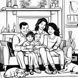 family clipart black and white in a warm home - portraying warmth and unity. 