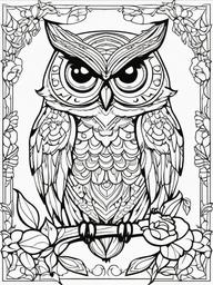 Owl Coloring Pages - Owl with a flower  simple coloring pages