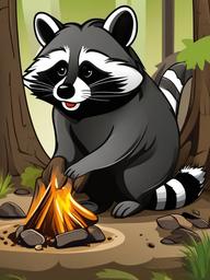 Raccoon cartoon - Raccoon digging through a campsite  