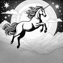 unicorn coloring pages - adventurous unicorn soaring through a starry night sky, its wings of light guiding it among the constellations. 