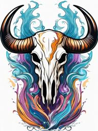 Abstract bull skull in water tattoo. Fluidity in the rugged journey.  color tattoo design, white background