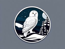 Snowy Owl in Moonlight Emoji Sticker - Nocturnal hunter in a wintry landscape, , sticker vector art, minimalist design