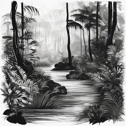 drawing of rainforest  minimal rough scribbles,doodles,black and white