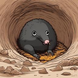 Mole cartoon - Mole burrowing underground  