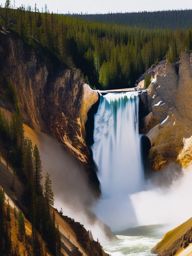 Yellowstone Tower Fall sticker- Picturesque waterfall in Yellowstone National Park, , sticker vector art, minimalist design