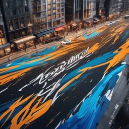 City street artwork with a combination of calligraphy and modern art top view, product photoshoot realistic background, hyper detail, high resolution