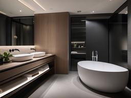 A bathroom with High Tech interior design incorporates digital fixtures, smart mirrors, and minimalist design elements that transform the space into a luxurious and modern oasis.  