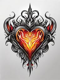heart with fire tattoo  simple color tattoo,white background