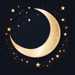 moon clipart - crescent moon illustration in a starry night sky. 