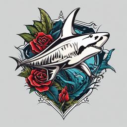 hammerhead shark skeleton tattoo  simple vector color tattoo