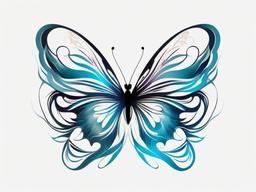 Butterfly Wave Tattoo - Blend the delicate beauty of butterflies with the fluidity of waves in a captivating tattoo.  simple vector color tattoo,minimal,white background