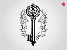 Key Tattoo - A vintage key tattoo unlocking secrets  few color tattoo design, simple line art, design clean white background