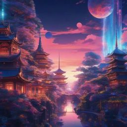 Digital Dreamworld in an Anime Aesthetic Cool Anime Backgrounds intricate details, patterns, wallpaper photo