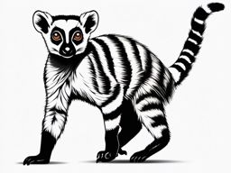 Lemur Tattoo - Playful lemur with its distinctive striped tail  few color tattoo design, simple line art, design clean white background