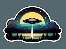 UFO in Night Sky Sticker - Extraterrestrial visit, ,vector color sticker art,minimal