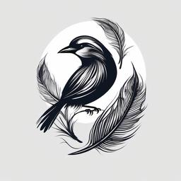 Bird and Feather Tattoo - Bird paired with a feather.  simple vector tattoo,minimalist,white background