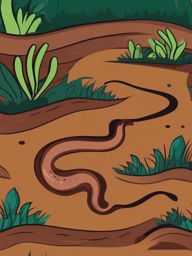 Worm Clip Art - A wiggly earthworm in the dirt,  color vector clipart, minimal style