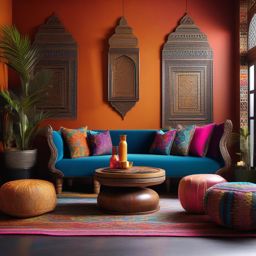 Exotic Moroccan Lounge - Embrace exotic Moroccan design elements in your living room. , living room decor ideas, multicoloured, photo realistic, hyper detail, high resolution,