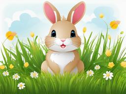 Bunny clipart - bunny sitting on a patch of grass  