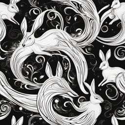 Abstract rabbit swirls ink. Whimsical dance of the mystical.  minimalist black white tattoo style