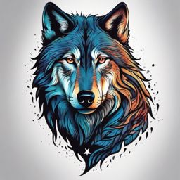 Lone Wolf Tattoo,lone wolf, solitary and resilient, symbol of independence and self-reliance. , color tattoo design, white clean background