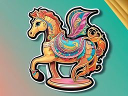 Seahorse Carousel Sticker - A whimsical seahorse on a colorful carousel. ,vector color sticker art,minimal