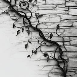 drawing of a vine on a stone wall  minimal rough sketch scribbles,doodles,black and white