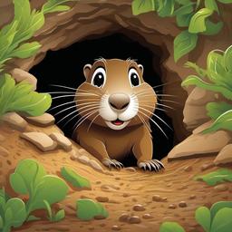 Gopher cartoon - Gopher peeking out from its burrow  