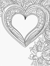 Heart and Stars Border Coloring Pages - Decorative Heart Border with Stars  minimal black outline printable sheet, coloring page