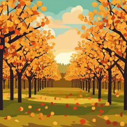 Pear orchard in autumn clipart  simple, 2d flat