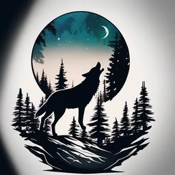 silhouette wolf forest tattoo  simple color tattoo,white background