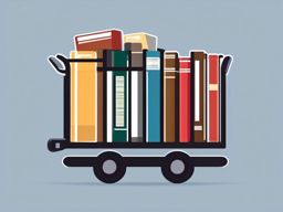 Library Cart Sticker - Transporting and organizing books efficiently with the practical library cart, , sticker vector art, minimalist design