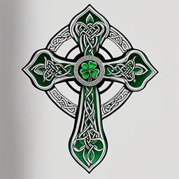 shamrock celtic cross tattoo  simple color tattoo,minimal,white background