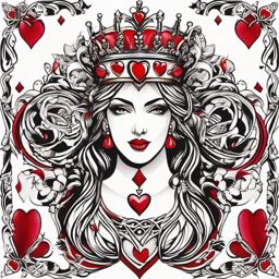 Queen of hearts tattoo, Regal heart, fit for royalty, fusion of power and affection. , tattoo color art, clean white background