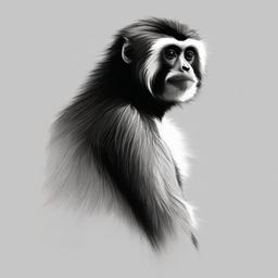 drawing of a gibbon  minimal rough sketch scribbles,doodles,black and white