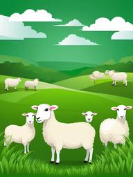 Sheep clipart - sheep grazing in a green pasture  