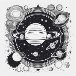 space exploration - design a cosmic tattoo inspired by space, featuring planets, stars, and galaxies. 